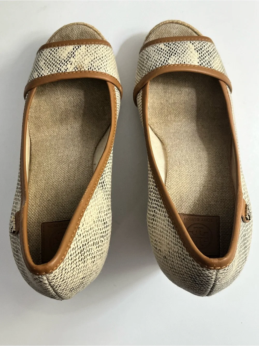 Tory Burch Majorca Snake Print Canvas Espadrille Wedges Size 6.5